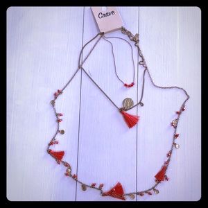 Crave Coral Tassels & Gold Tone Coin Necklace!